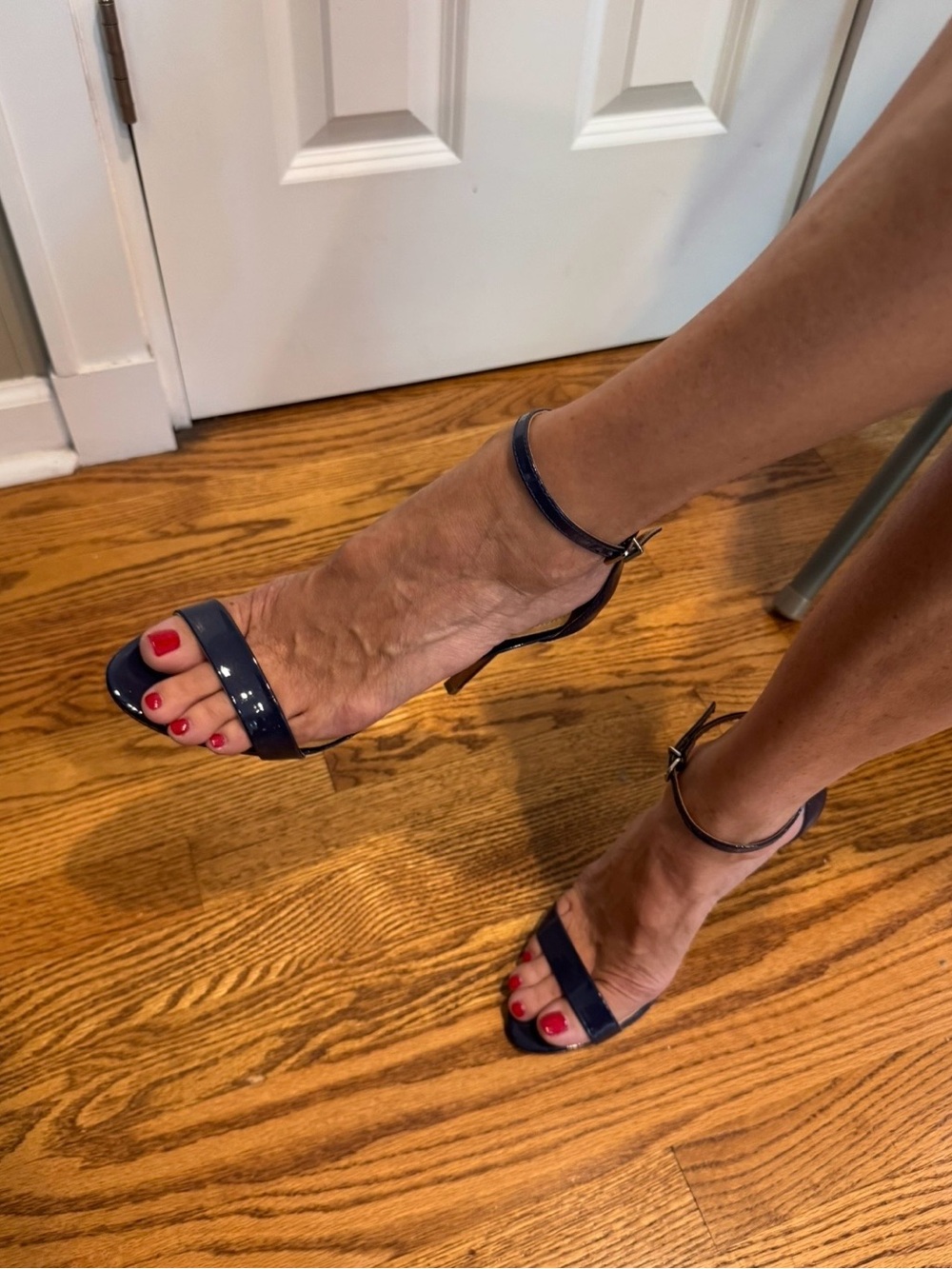 SCHUTZ Cadey Lee Navy (Sailfish) Patent Ankle-Strap Open-Toe Heels